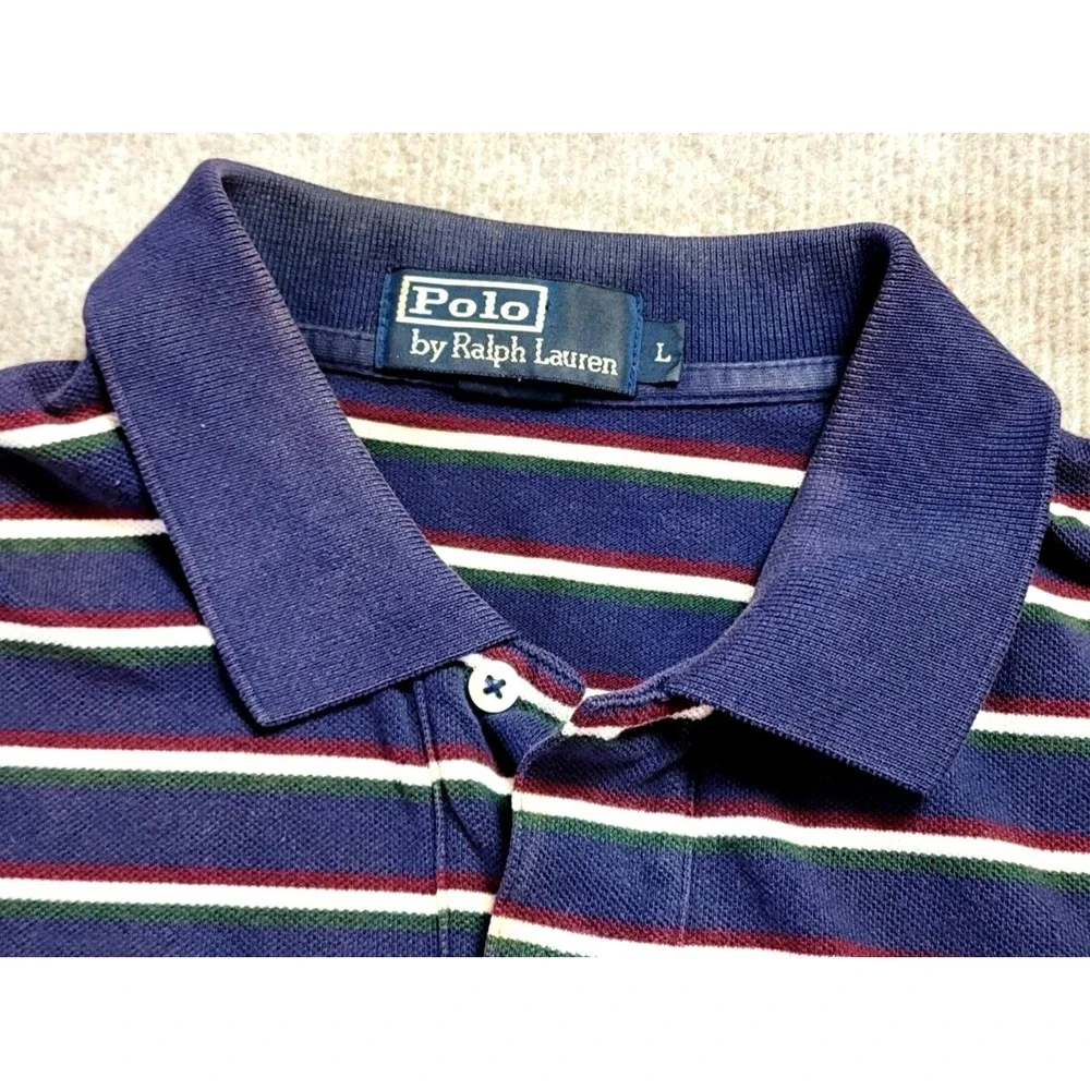 VTG POLO RALPH LAUREN POLO SHIRT ADULT STRIPED CASUAL‎ SHORT SLEEVES MENS LARGE